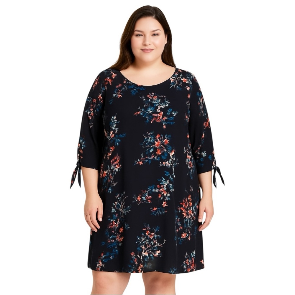 Evri Whimsigoth Tie Dyed Batiked Floral Print Scoop Neck 3/4 Sl Mini Dress‎ 2X